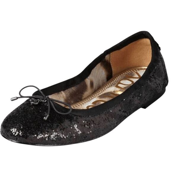 SAM EDELMAN Felicia Black Crackled Leather Flats Size 8M - Picture 1 of 9